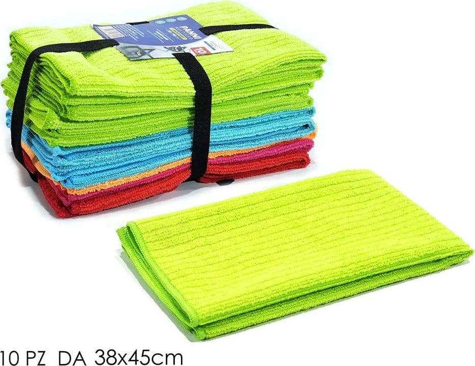 SET 10PZ PANNI MULTIUSO MICROFIBRA 38X45CM RIUTILIZZABILE PULIZIA CASA CUCINA MULTICOLORE - 2