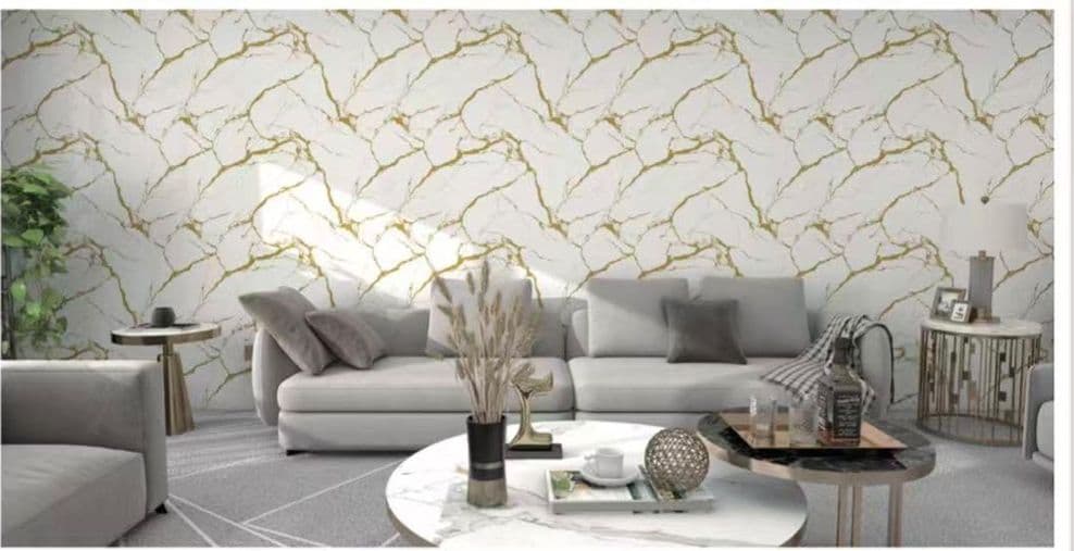 PANNELLO ADESIVO EFFETTO MARMO BIANCO VENATURE DORATE 120X300CM PARETI STANZA CLS-136 - 2