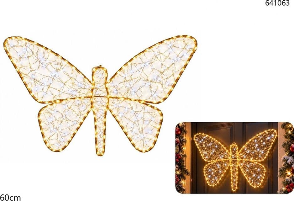 DECORAZIONE A FORMA DI FARFALLA NATALIZIA LUMINOSA LED LUCE CALDA 60CM SCINTILLANTE 641063 - 2
