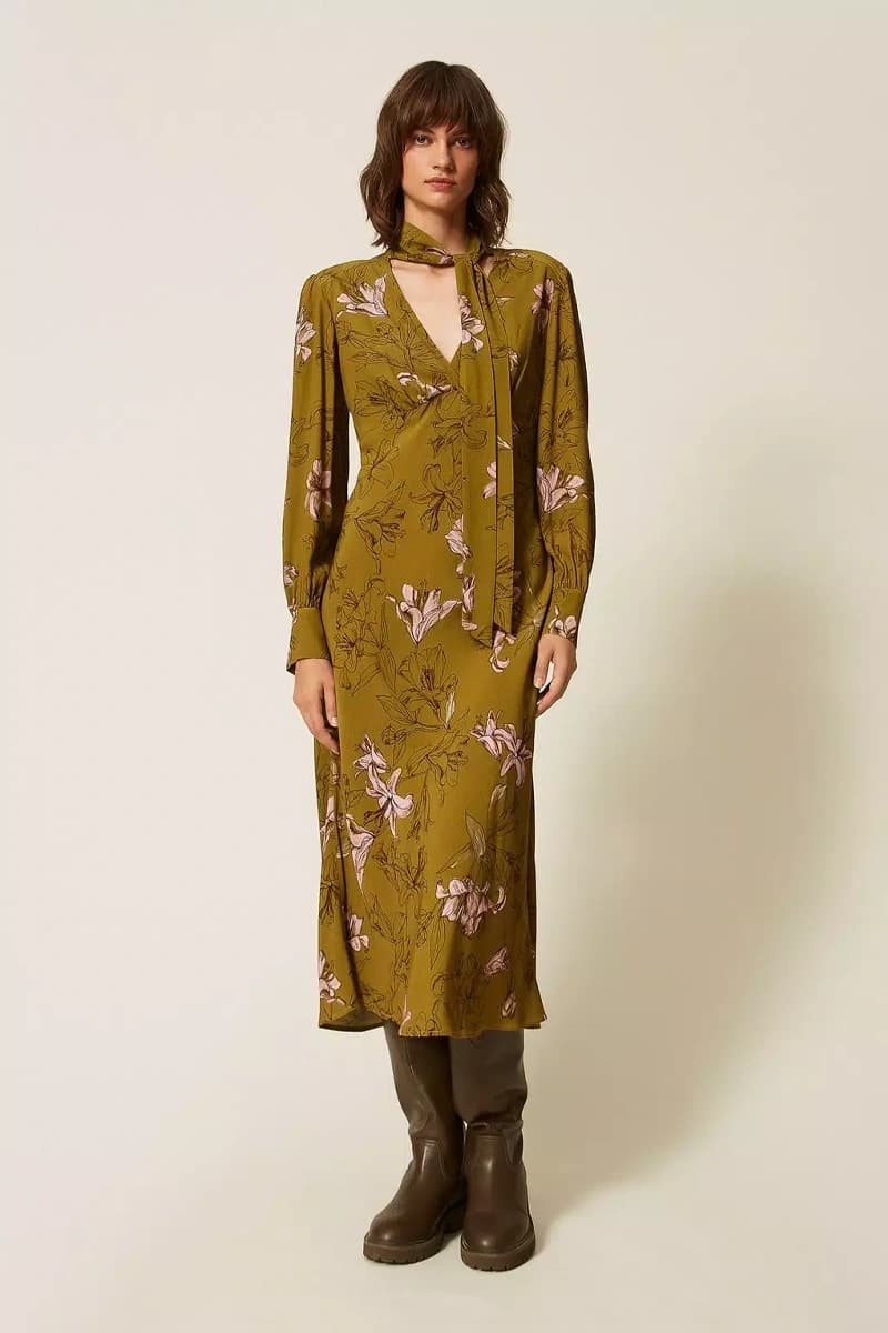 Abito midi in crêpe de Chine floreale | TWINSET