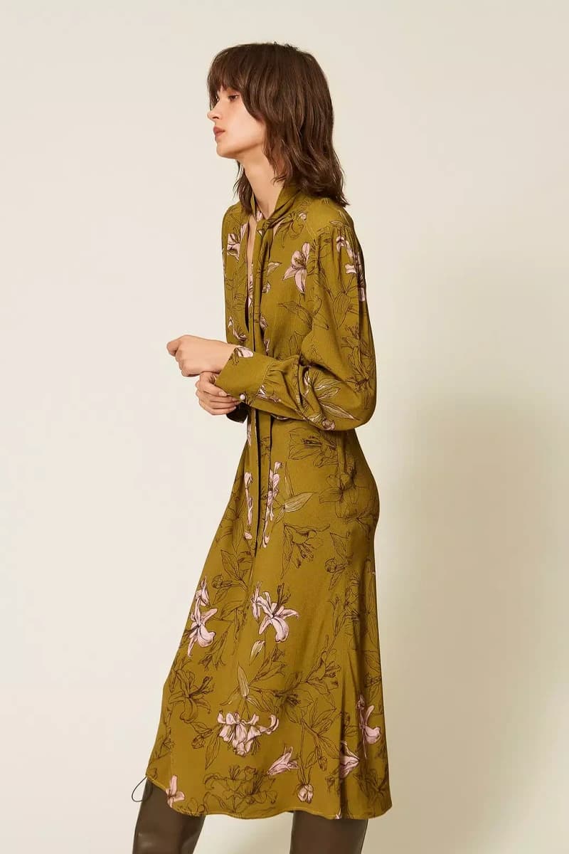 Abito midi in crêpe de Chine floreale | TWINSET - 3