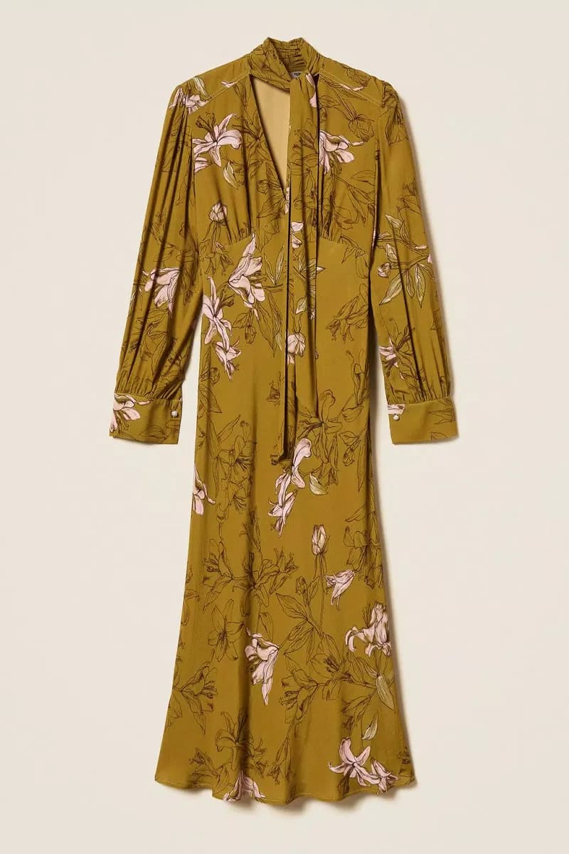 Abito midi in crêpe de Chine floreale | TWINSET - 5