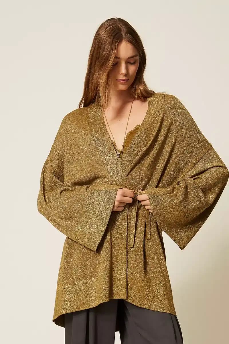 Cardigan kimono in maglia lurex con cintura | TWINSET - 3