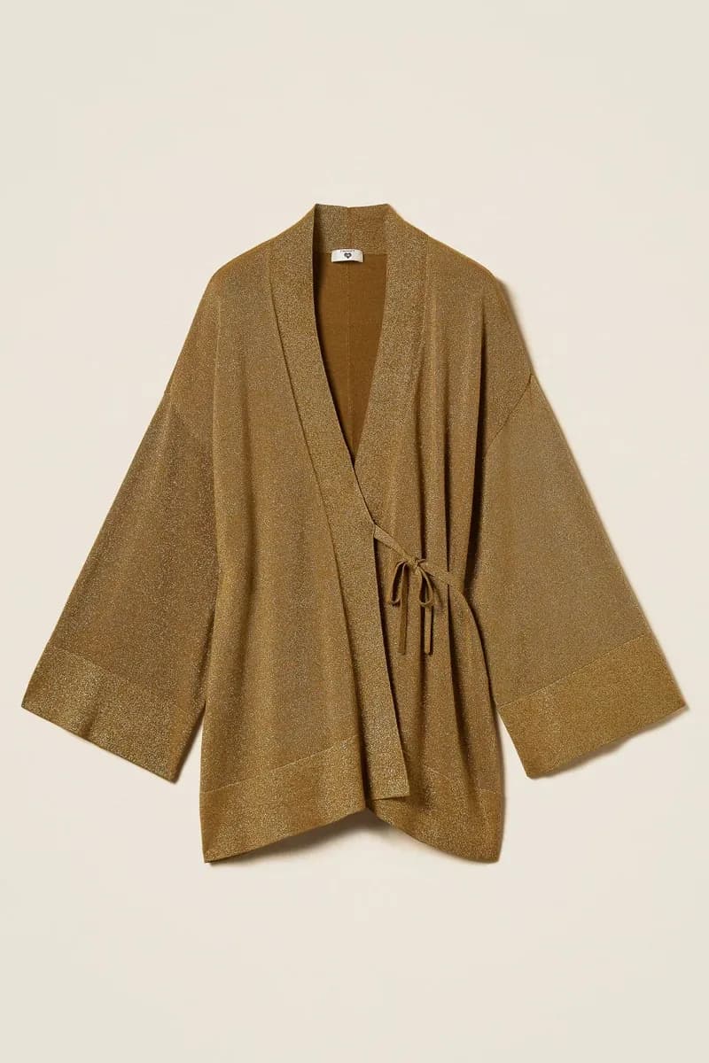 Cardigan kimono in maglia lurex con cintura | TWINSET - 5