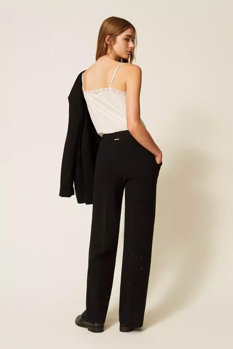 Pantaloni in maglia con paillettes | TWINSET - 2