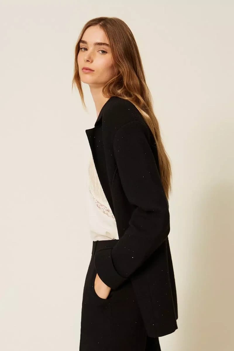 Giacca blazer in maglia con paillettes | TWINSET - 3