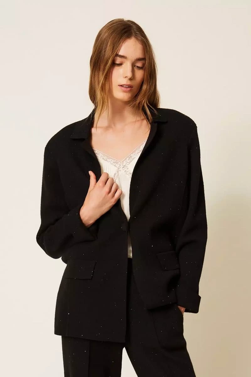 Giacca blazer in maglia con paillettes | TWINSET - 4