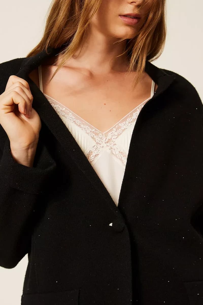 Giacca blazer in maglia con paillettes | TWINSET - 5