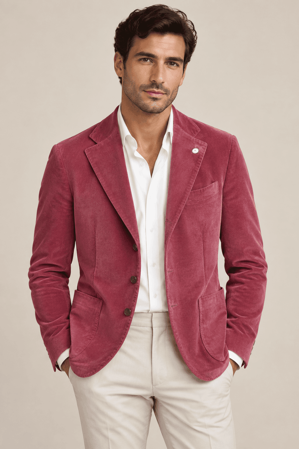 Giacca uomo L.B.M. 1911 in velluto rigato rosso mattone - 3