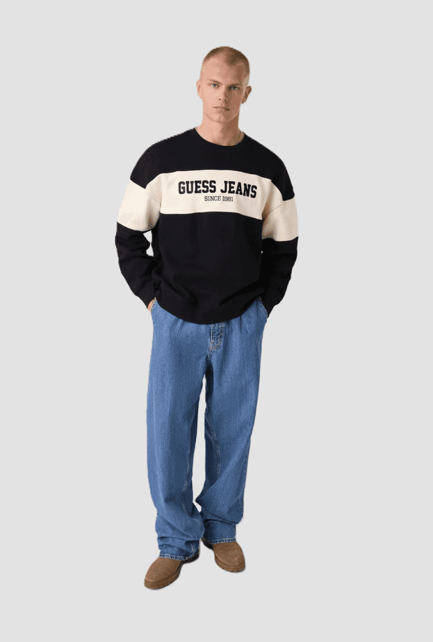 GUESS felpa con riga orizzontale uomo nero - 2