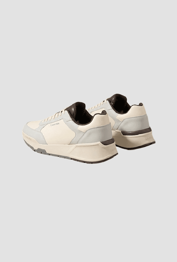 calvin klein scarpe runner in pelle da uomo panna-grigio - 5