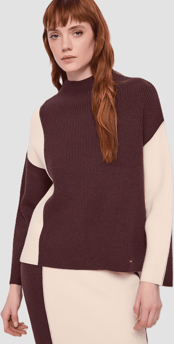 GAUDI maglia color block donna panna-marrone - 2