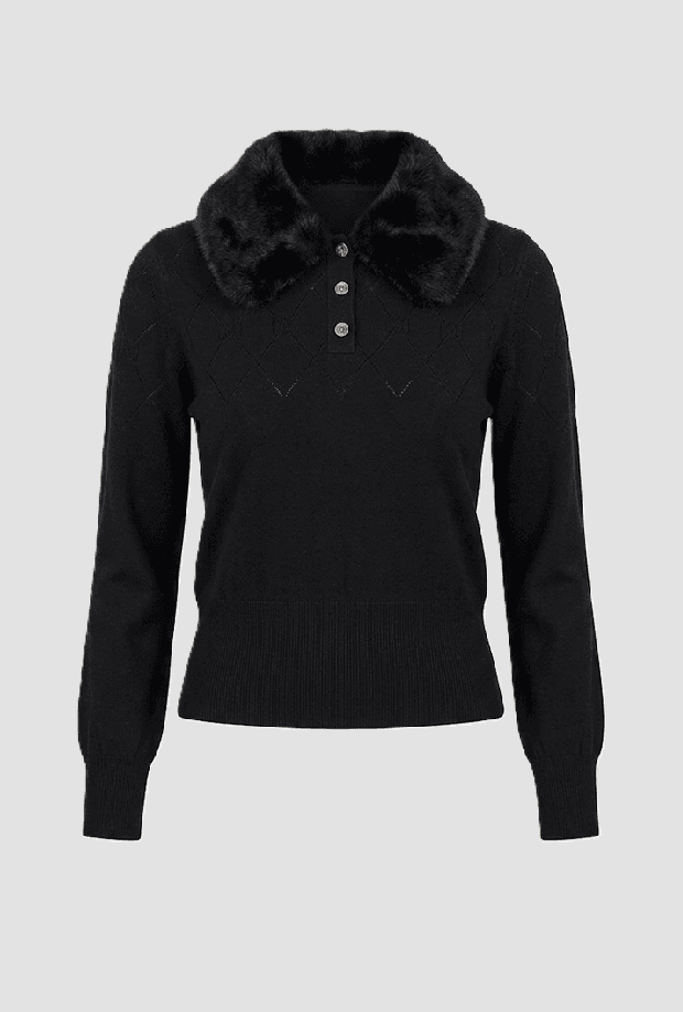 GAUDI polo con colletto in ecopelliccia donna nero