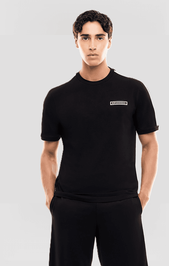 EA7 t-shirt con logo e bande da uomo nero - 3