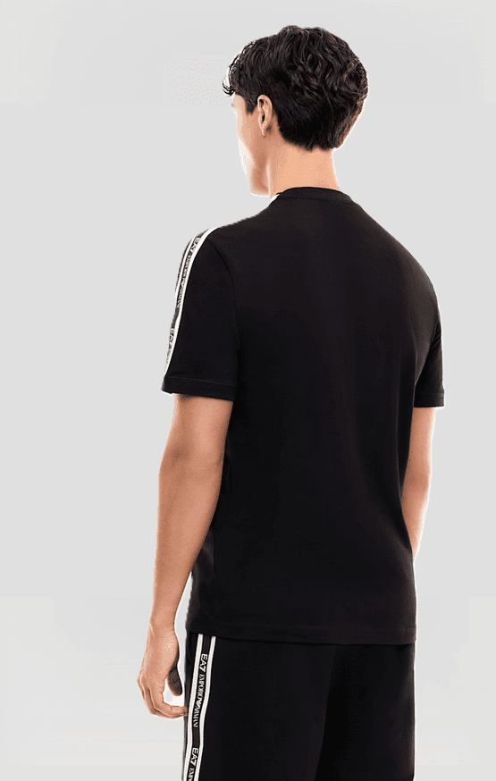 EA7 t-shirt con logo e bande da uomo nero - 4
