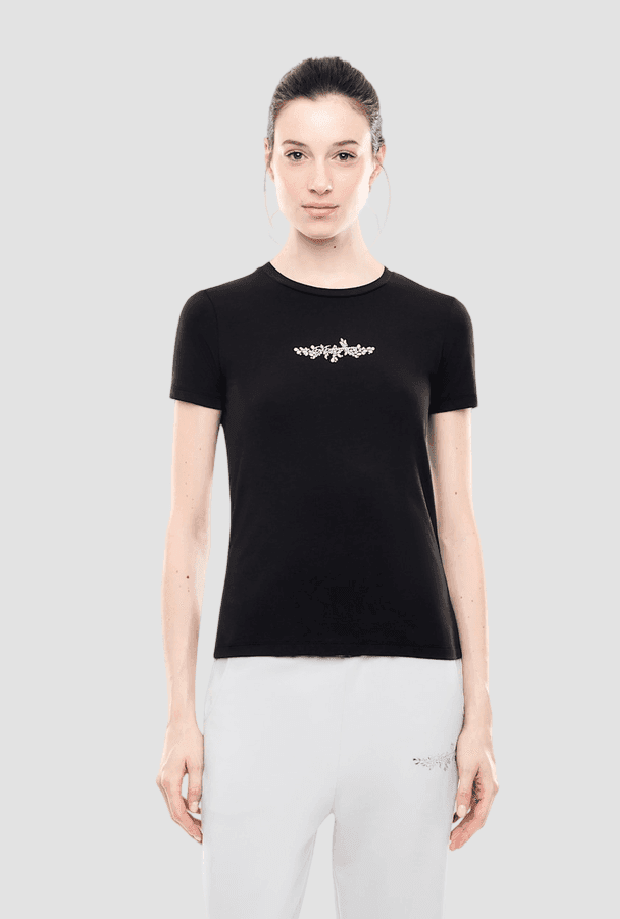 EA7 t-shirt con motivo in strass da donna nero - 3