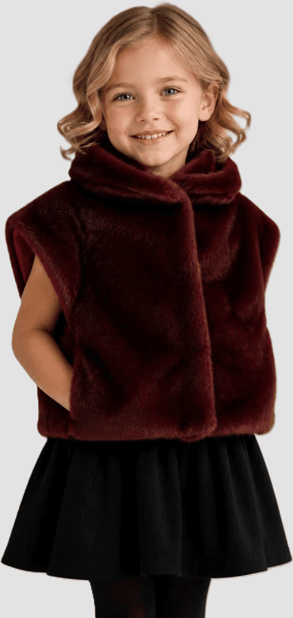 MONNALISA gilet con cappuccio in ecopelliccia bambina susina - 3