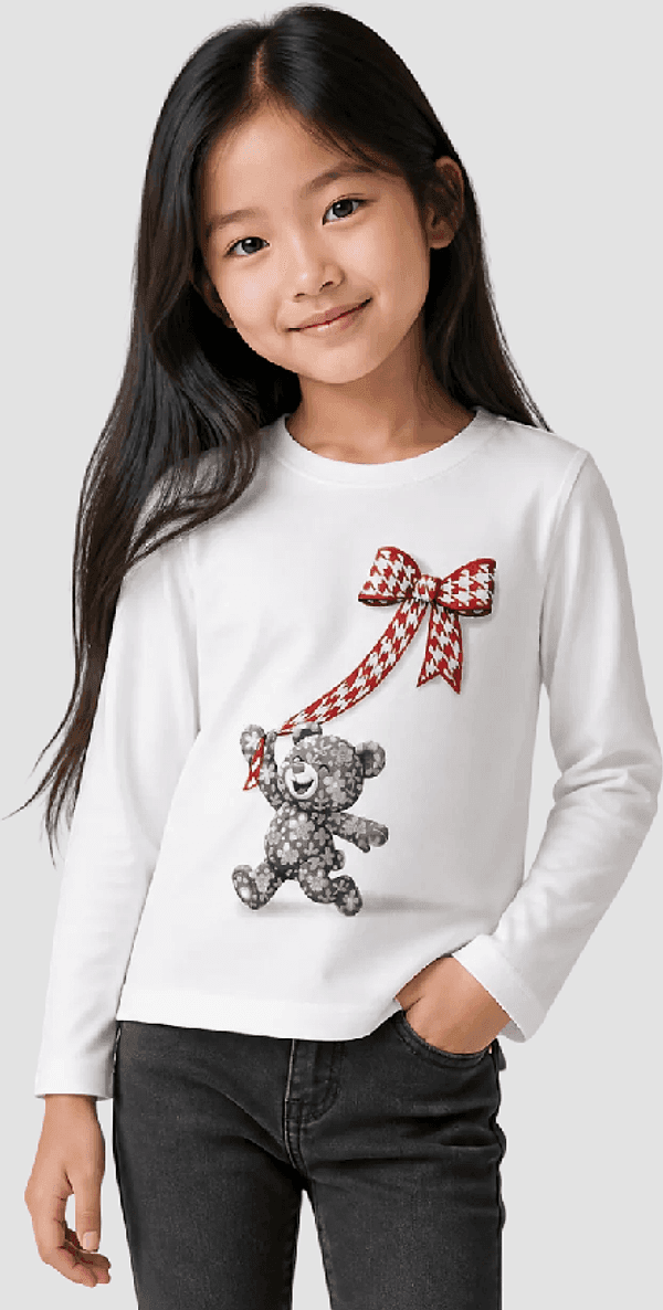 MONNALISA t-shirt con orsetto e fiocco bambina panna-grigio - 3