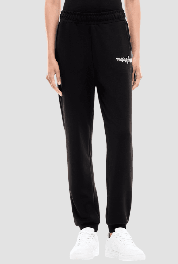 EA7 pantalone con logo in strass da donna nero - 3