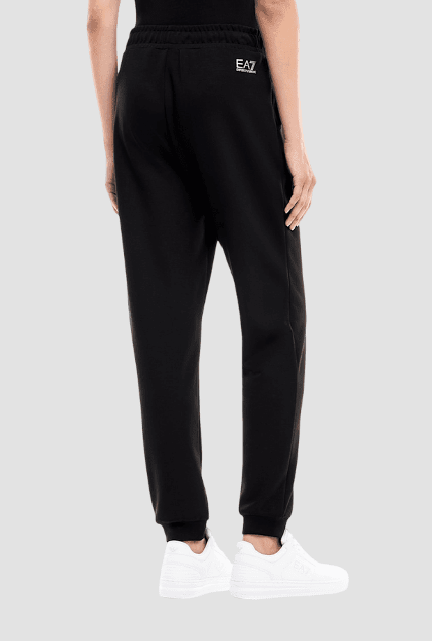 EA7 pantalone con logo in strass da donna nero - 4