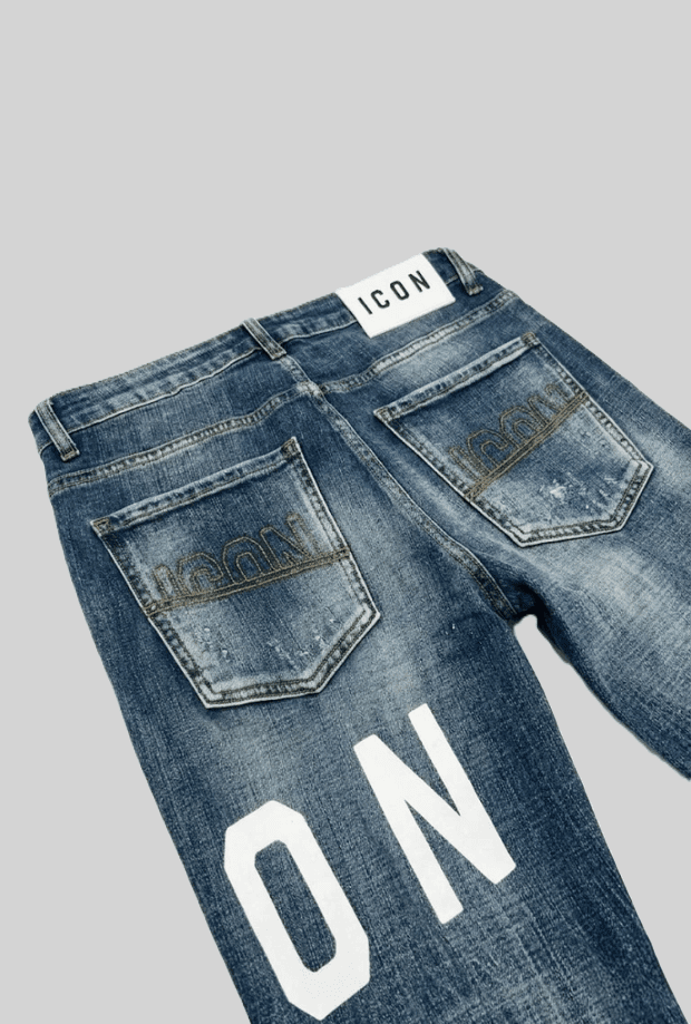 ICON jean con logo fronte retro uomo blu medio - 2