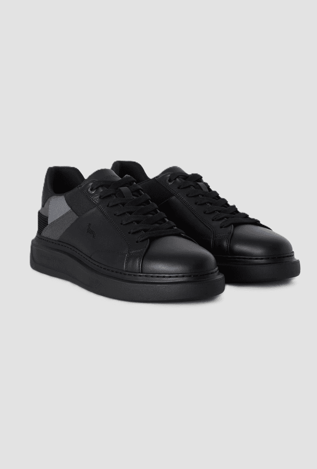Harmont&amp;blaine scarpe in pelle con patchwork da uomo nero - 2