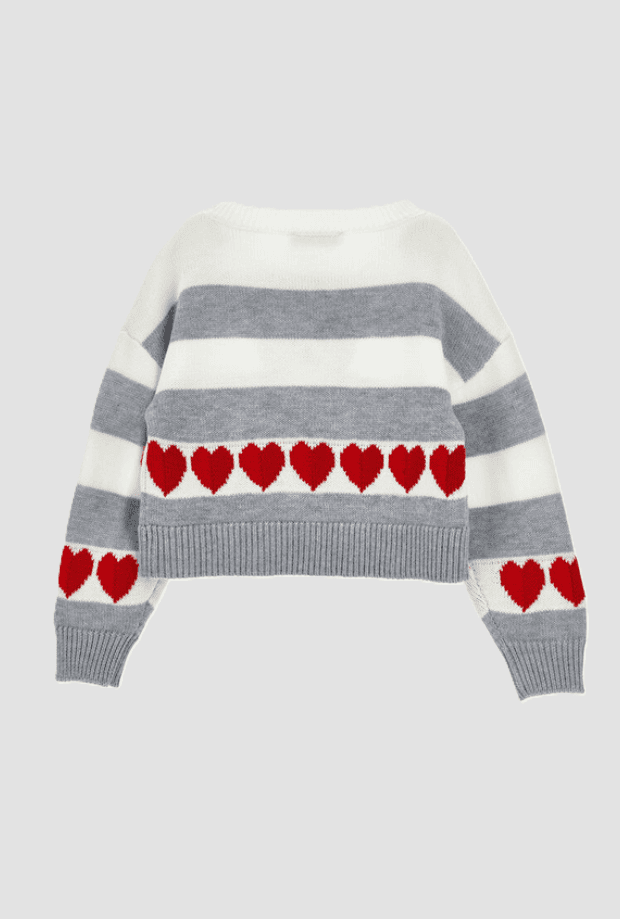 MONNALISA pullover con orsetto e cuori a righe bambina grigio-panna - 2