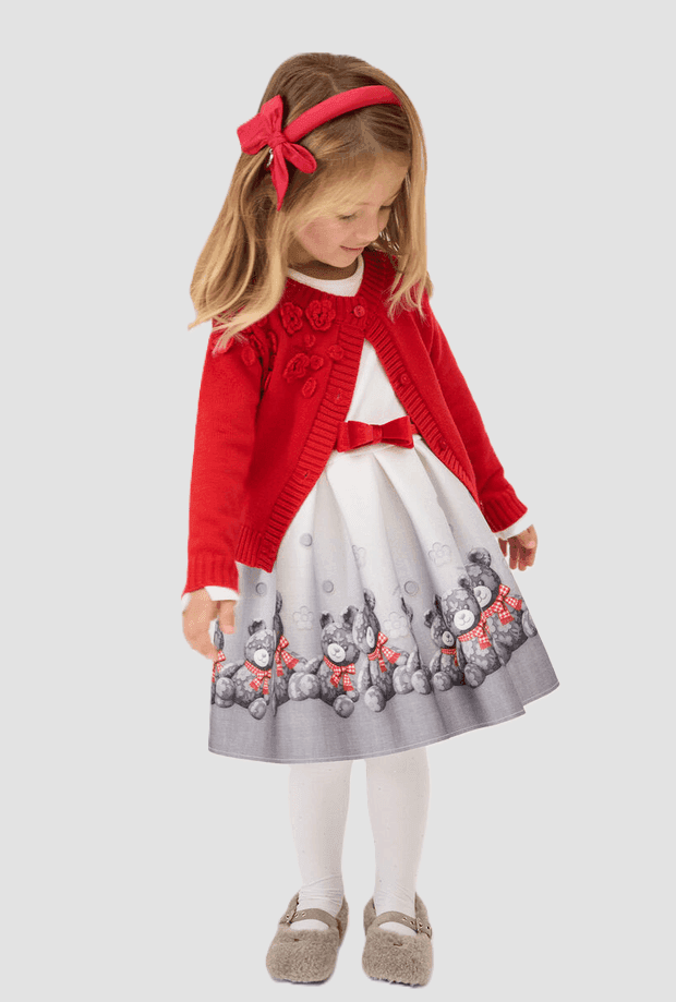MONNALISA abito con colletto volant e orsetti bambina grigio - 3