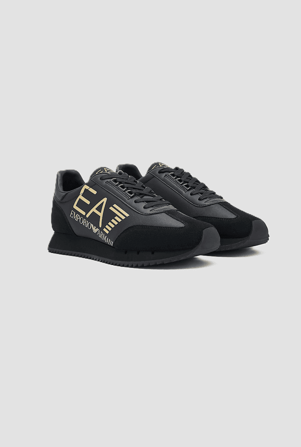 EA7 scarpe con maxi logo in oro da uomo nero - 2
