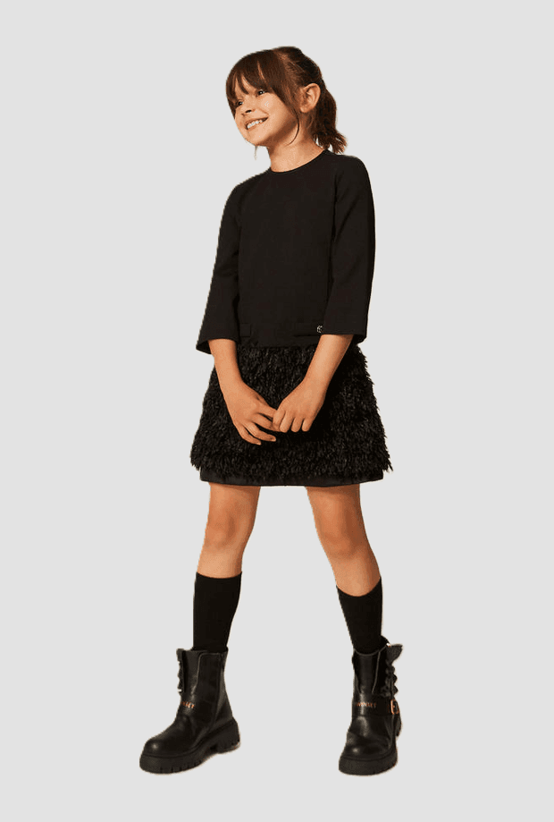 TWINSET abito con gonna effetto frange bambina nero - 2
