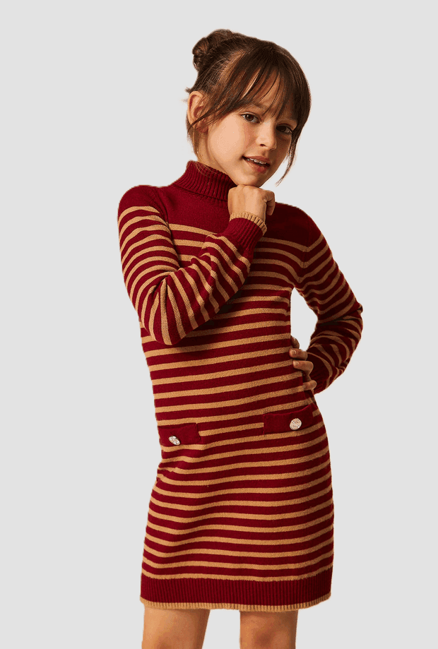 TWINSET abito in maglia a righe bambina rosso-marrone - 2