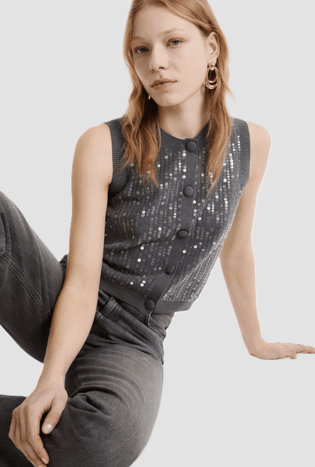 MARELLA gilet in maglia con paillettes donna grigio - 2