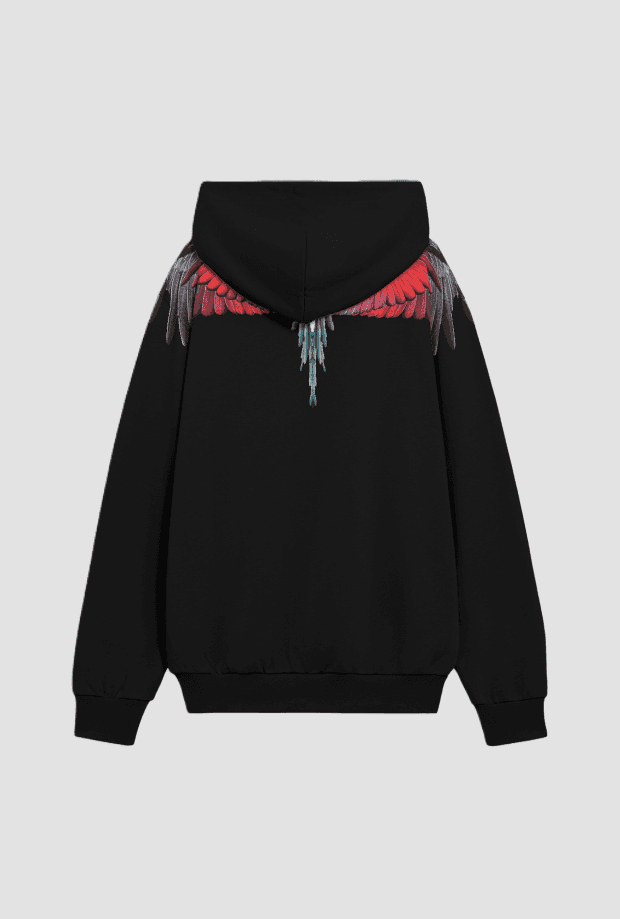 COUNTY OF MILAN felpa wings con cappuccio uomo nero-rosso - 2