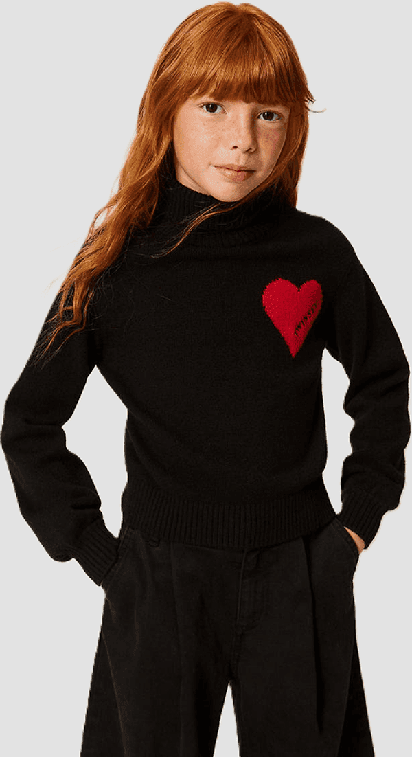 TWINSET maglia a lupetto con cuore bambina nero - 3