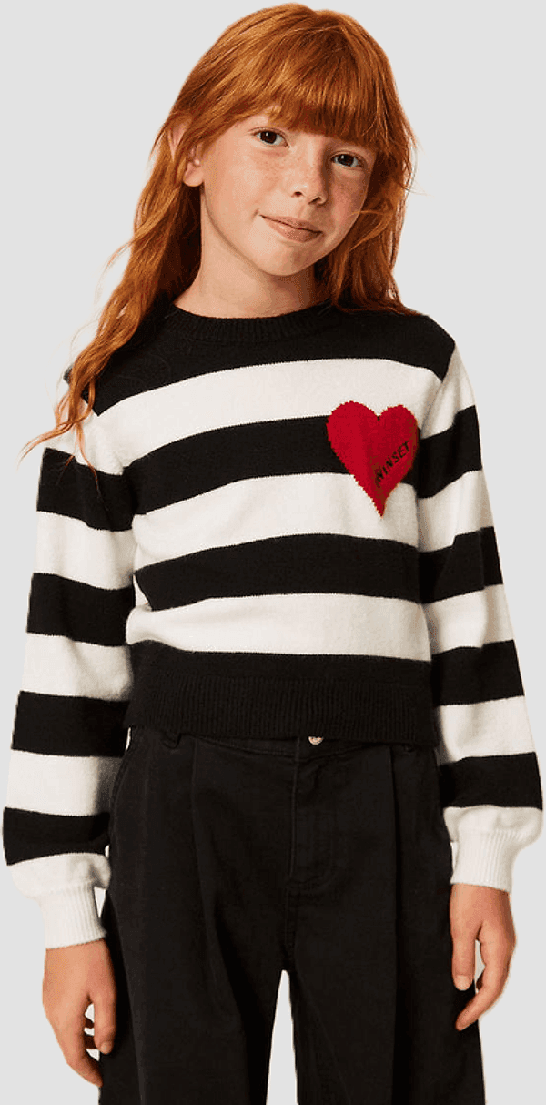 TWINSET maglia a righe con cuore bambina nero-bianco - 3