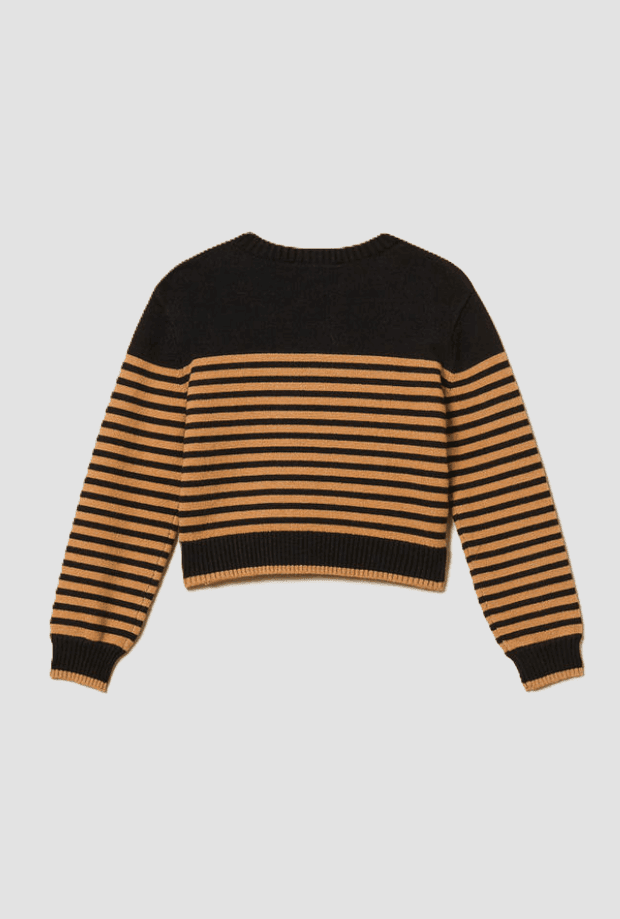 TWINSET maglia a righe con bottoni spalla bambina nero-marrone - 3