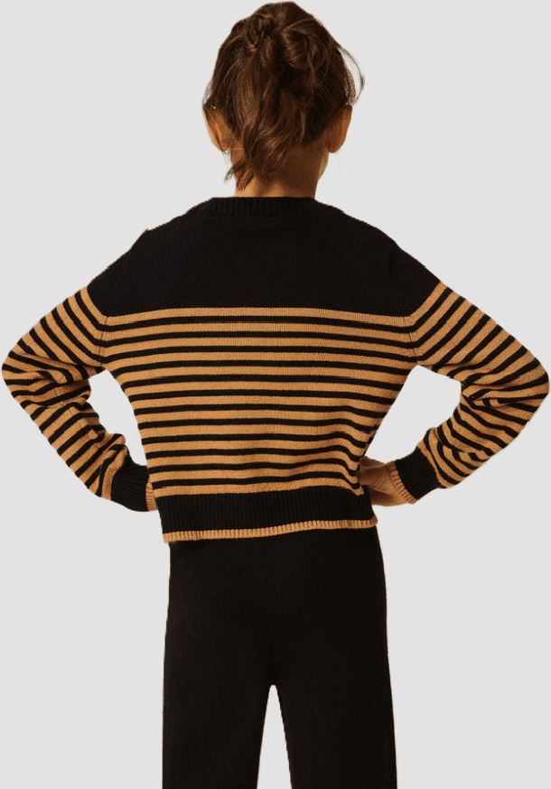 TWINSET maglia a righe con bottoni spalla bambina nero-marrone - 4