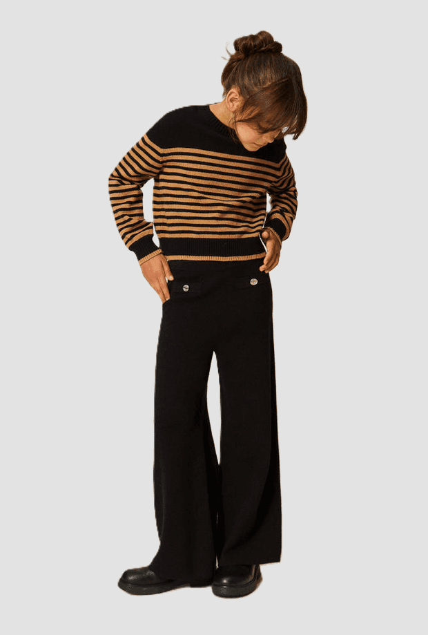 TWINSET maglia a righe con bottoni spalla bambina nero-marrone - 5