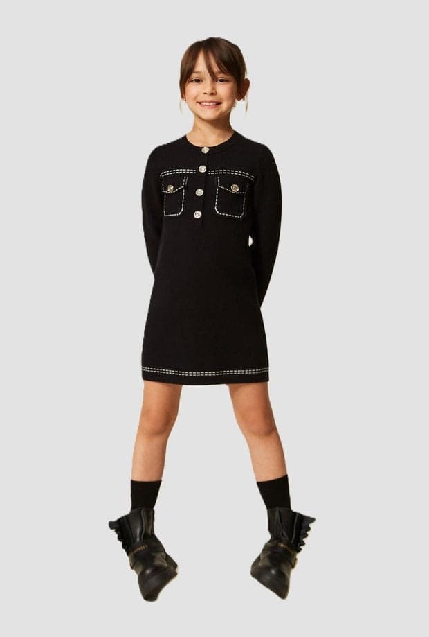 TWINSET abito in maglia con impunture bambina nero - 2