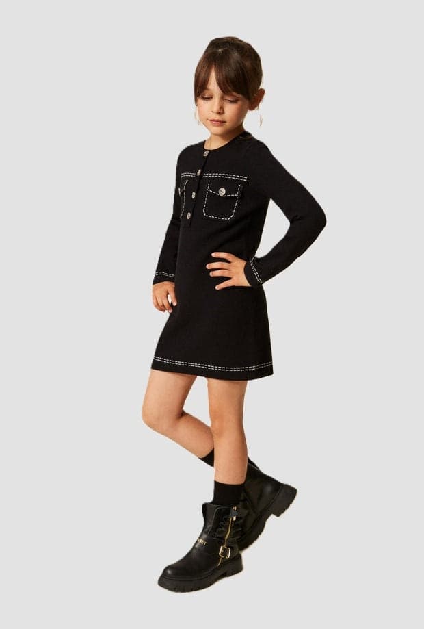 TWINSET abito in maglia con impunture bambina nero - 3