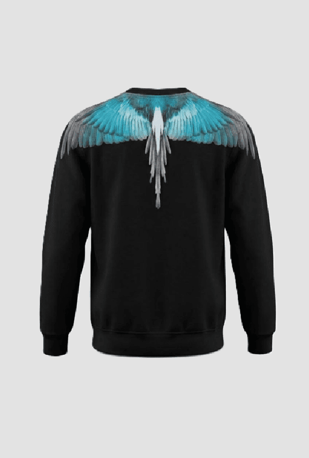 COUNTY OF MILAN felpa wings girocollo da uomo nero-azzurro - 2