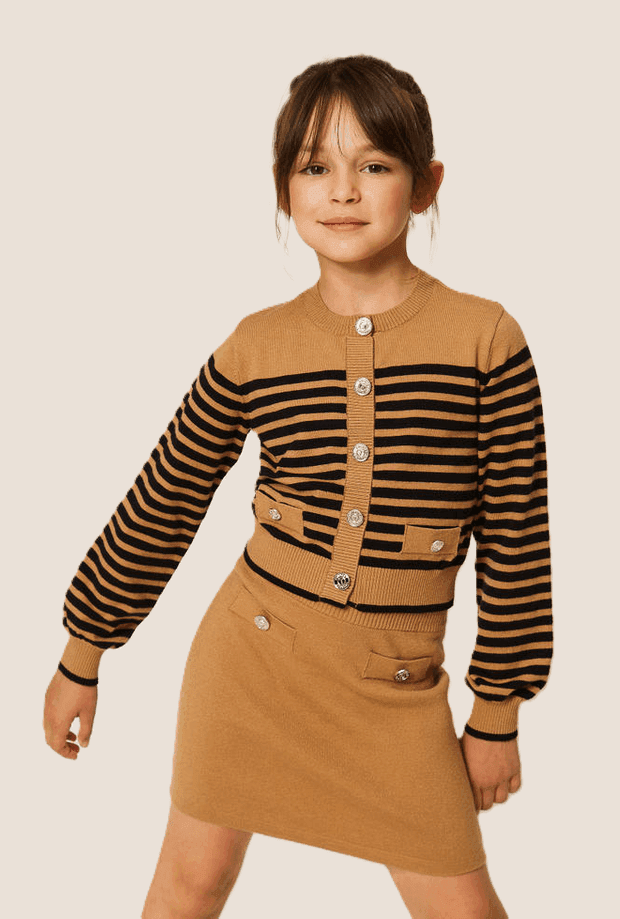 TWINSET cardigan in maglia a righe bambina marrone-nero - 4