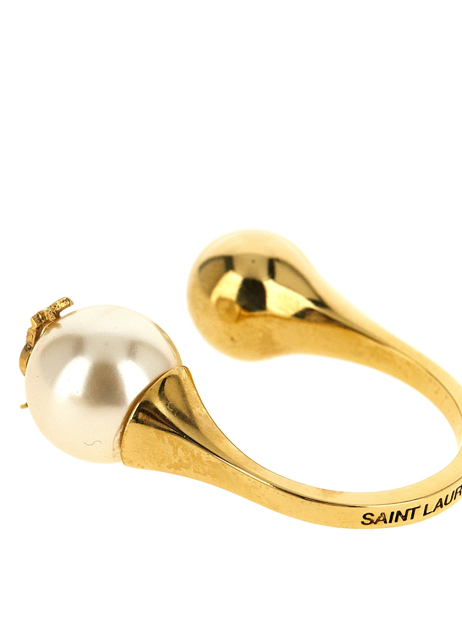 Saint Laurent White Brass Ring - 3
