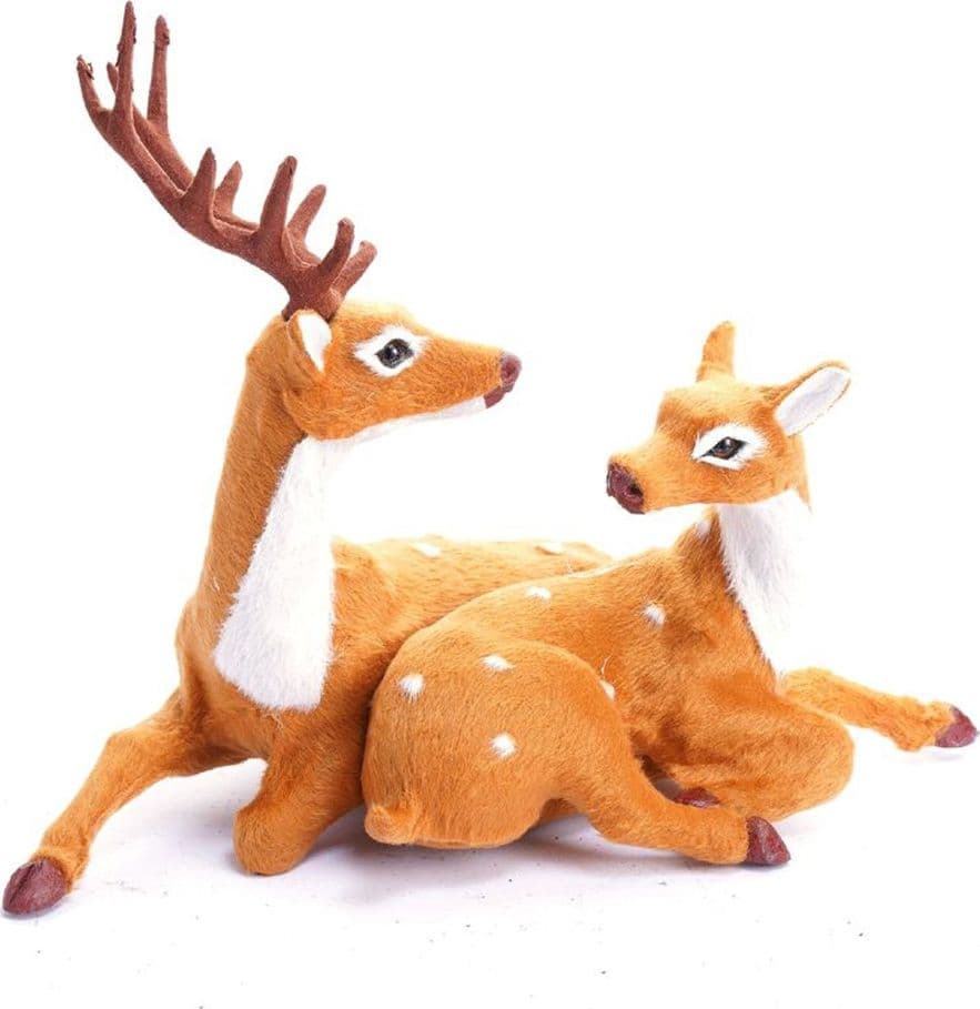 SET STATUINE DECORATIVE NATALIZIE FORMA COPPIA DI RENNE SDRAIATE ORNAMENTI CASA 634661