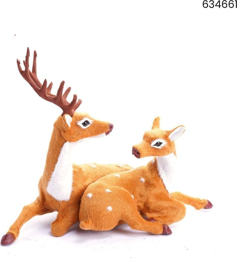 SET STATUINE DECORATIVE NATALIZIE FORMA COPPIA DI RENNE SDRAIATE ORNAMENTI CASA 634661 - 2