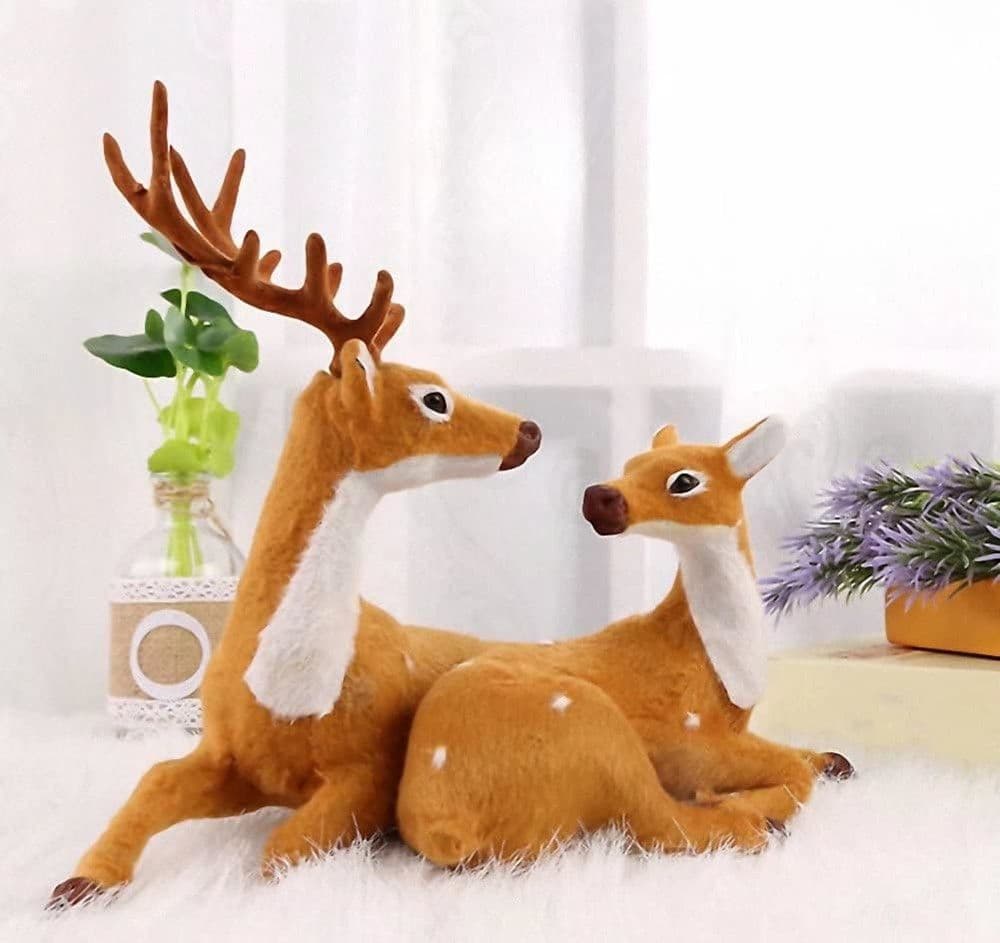 SET STATUINE DECORATIVE NATALIZIE FORMA COPPIA DI RENNE SDRAIATE ORNAMENTI CASA 634661 - 3