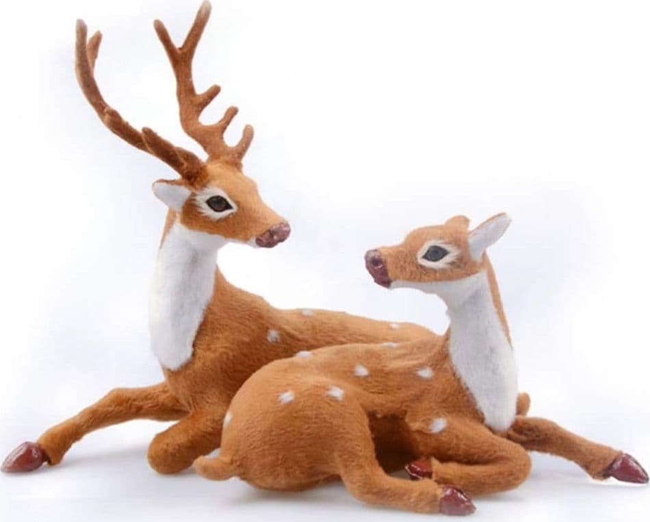SET STATUINE DECORATIVE NATALIZIE FORMA COPPIA DI RENNE SDRAIATE ORNAMENTI CASA 634661 - 4