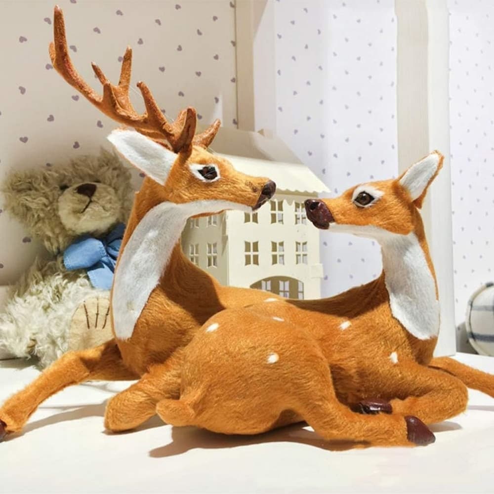 SET STATUINE DECORATIVE NATALIZIE FORMA COPPIA DI RENNE SDRAIATE ORNAMENTI CASA 634661 - 6