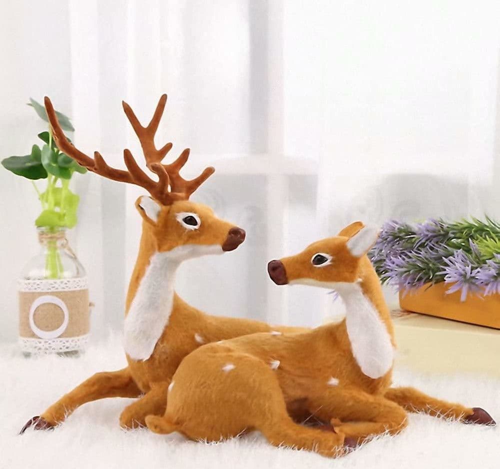 SET STATUINE DECORATIVE NATALIZIE FORMA COPPIA DI RENNE SDRAIATE ORNAMENTI CASA 634661 - 7