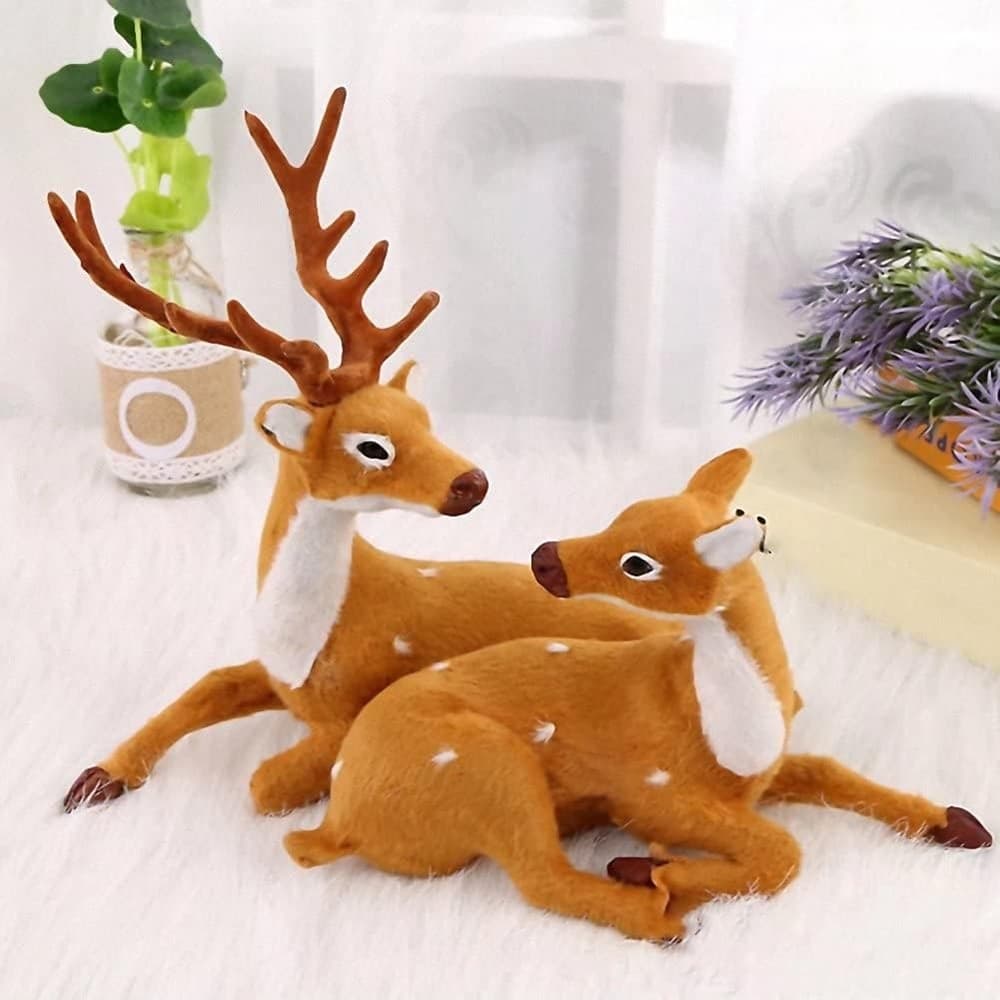 SET STATUINE DECORATIVE NATALIZIE FORMA COPPIA DI RENNE SDRAIATE ORNAMENTI CASA 634661 - 8